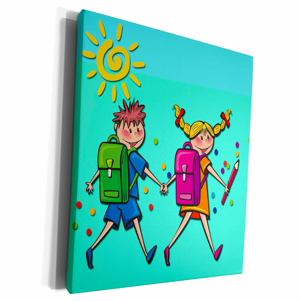 3dRose Happy kids. School time. Popular image. - Museum Grade Canvas Wrap (cw_218435)