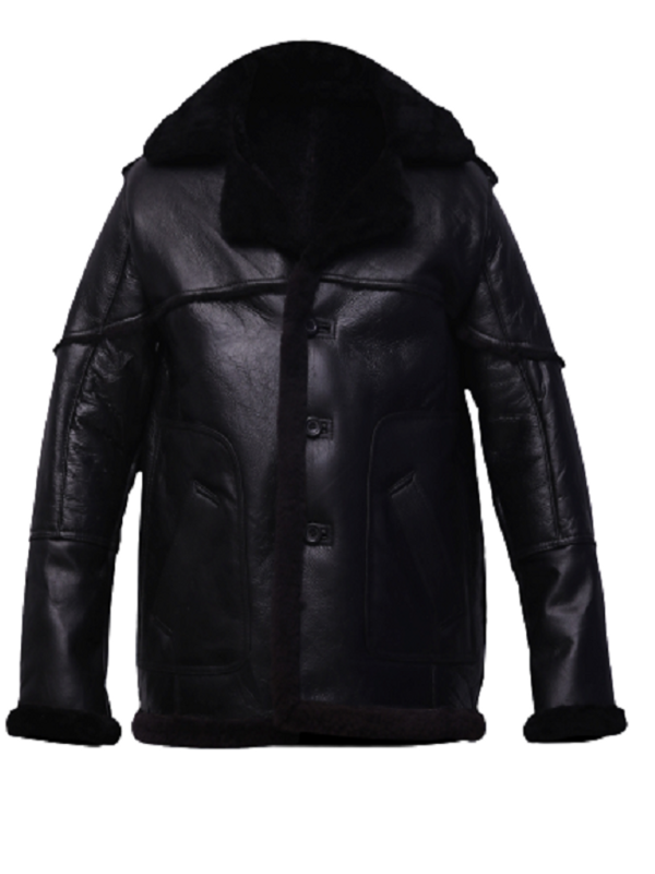 Men's Black Sheepskin Shearling Button Coat