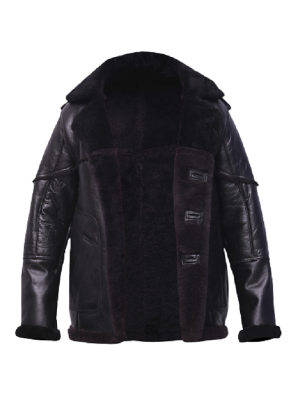 Men's Black Sheepskin Shearling Button Coat