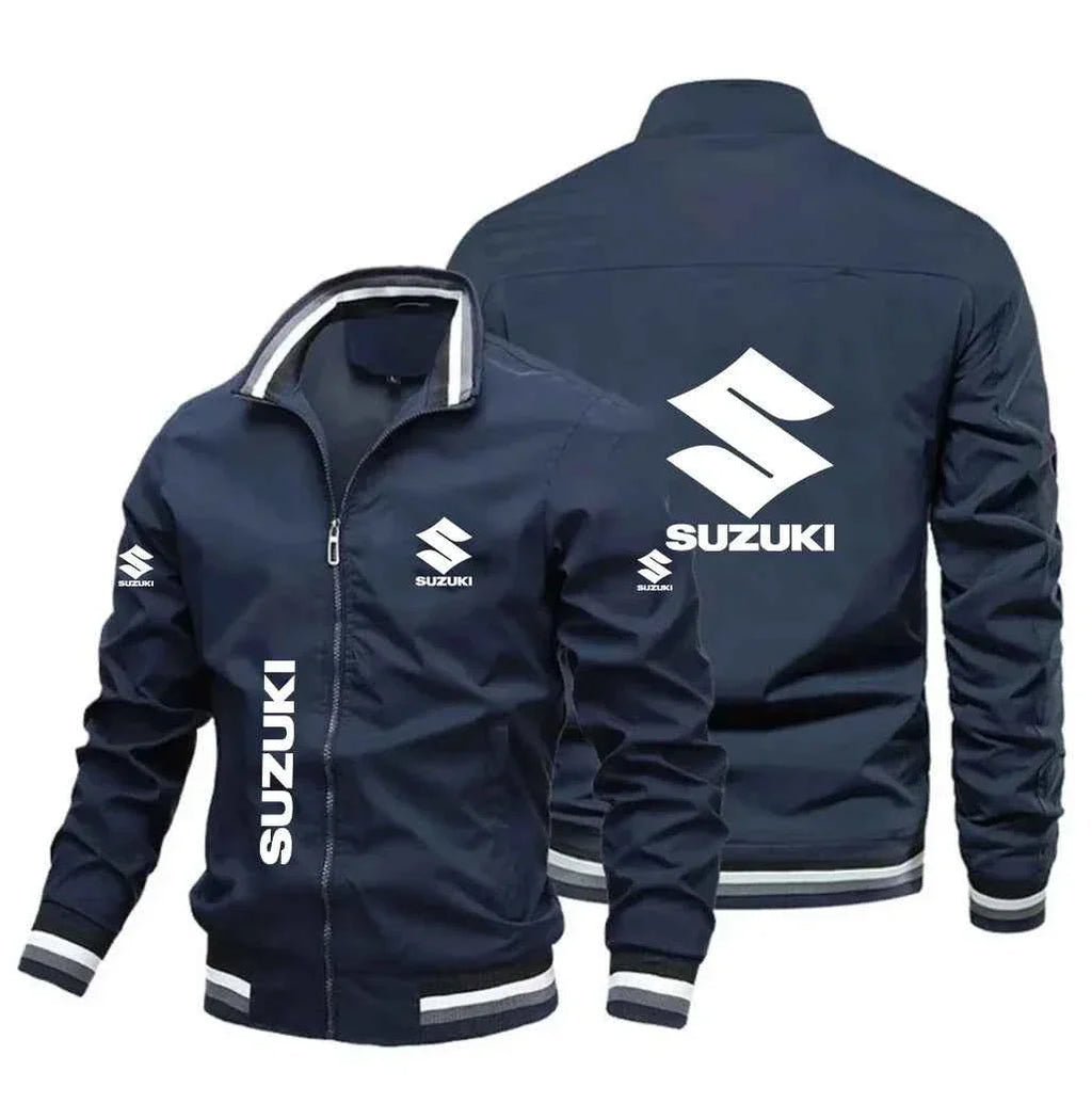 2026 Popular Suzuki SUZUKI Motorcycle-style Stand-up Collar Jacket, Multi-logo Printed Motorcycle Riding Casual Fashion Men's Co