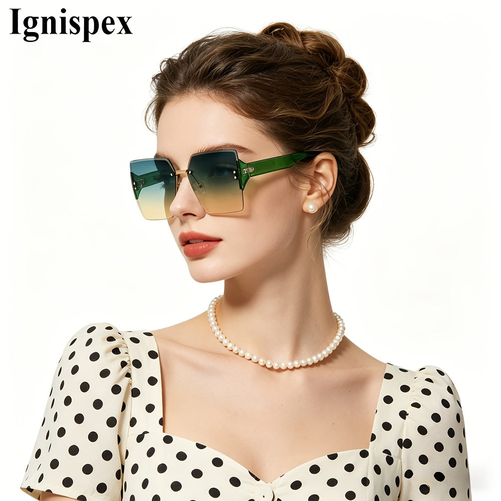 2 Pcs Rimless Square Sunglasses For Women Uv400 Protective Gradient Lens Eyewear Shiny Metal Hinge Detail Wide Temple Suitable For Beach Travel Parties And Daily Fashion Matching.